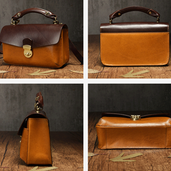 Women's Leather Small Handle Satchel Purse Bag