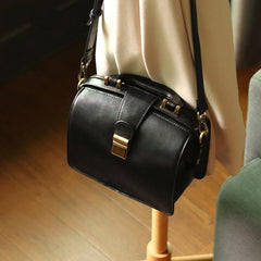 Leather Vintage Black Doctor Side Handbag Purse for Women