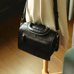 Leather Vintage Black Doctor Side Handbag Purse for Women