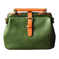 Womens Green Leather Doctor Handbag Purses Vintage Small Doctor Crossbody Purse for Women