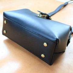 Womens Black Leather Doctor Handbags Shoulder Purse Vintage Black Doctor Purses for Women