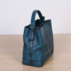 Distressed Leather Bucket Handbag Purse