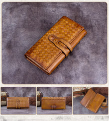 Brown Leather Cem Long Checkbook Womens Clutch Wallet Purse