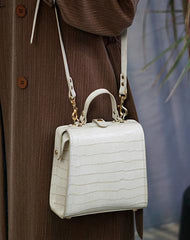 Handmade Womens Stylish Square White Leather Doctor Handbag Side Purse Doctor Purse for Women - iLeatherhandbag