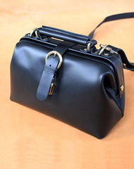 Womens Black Leather Doctor Handbags Shoulder Purse Vintage Black Doctor Purses for Women