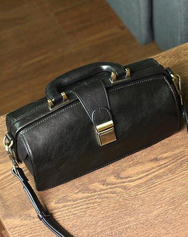 Womens Black Leather Doctor Handbag Purses
